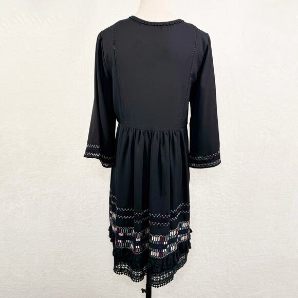 Anthropologie Ranna Gill Daphne Dress Black Mini Tassel Boho Work Size S - Picture 8 of 10
